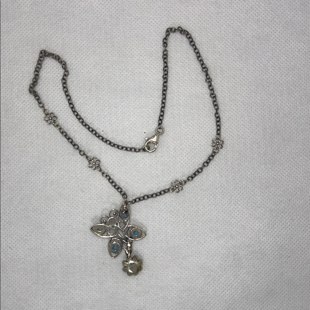 NWOT Carolyn Pollack Sterling Silver Multi Gemstone Butterfly Flower Necklace - Picture 4 of 7